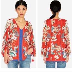 Johnny Was Women's silk multicolor floral print blouse size (S). Oversized